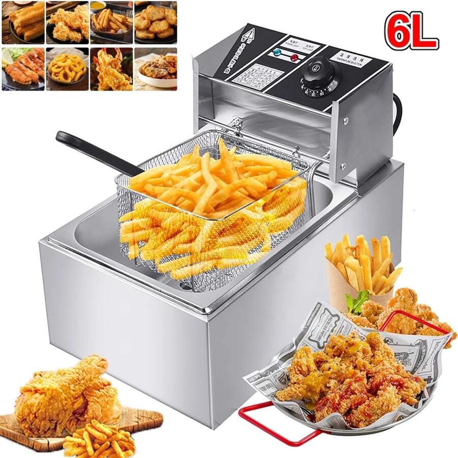 Aafinity Frituurpan Friteuse Frituurpan 6L Roestvrijstaal 2500W 50-200 graden met timer Voor patat snack en oliebollen