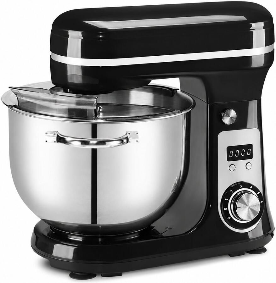 AALVERO Deegmixer Keukenmachine Zweepdeegkneder Inclusief accessoires 6 snelheden 6L Stille motor 1200W Zwart
