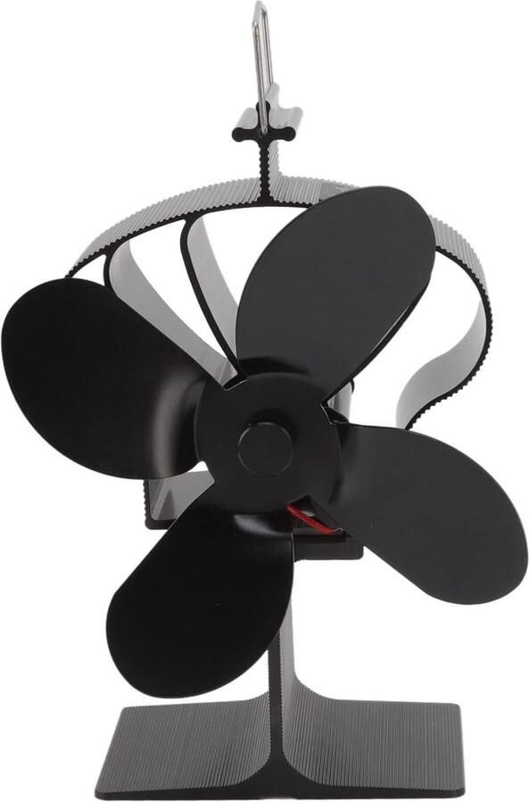 Aangedreven open haard ventilator 4 bladen aluminium legering fornuis ventilator thermisch aangedreven stille werking geen batterijen nodig voor houten gasfornuizen zwart