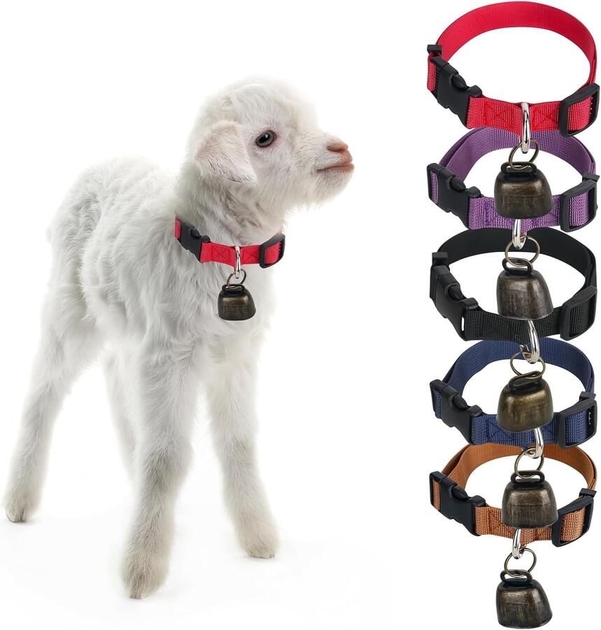 Aanpasbare nylon halsbanden met belletjes voor geiten schapen en koeien 5 stuks anti-verlies ontwerp ideaal voor kleine boerderijdieren
