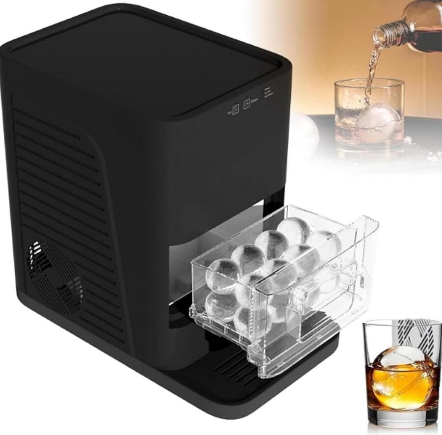 Aanrecht IJsmachine Bolvormige Ijsblokjes Dranken Verkoelen Automatische Zelfreiniging 5 Cm Ijsbollen Zwart