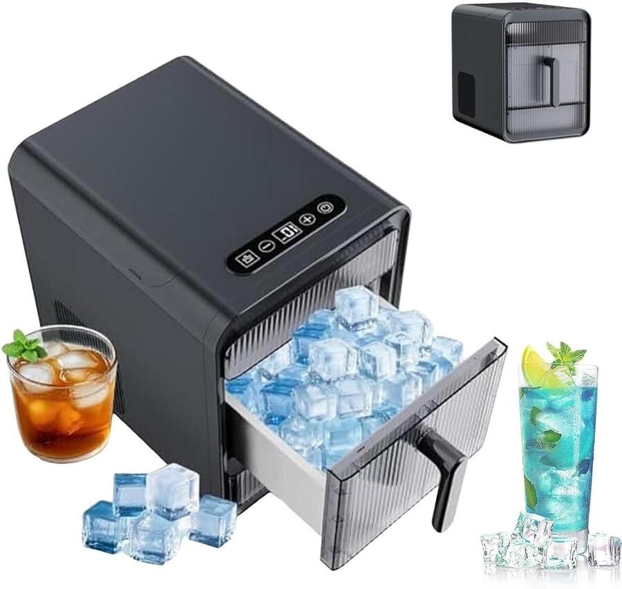 Aanrecht IJsmachine Draagbare Ijsmaker Drankjes Koelen Zelfreinigend 12 ijsblokjes Zwart