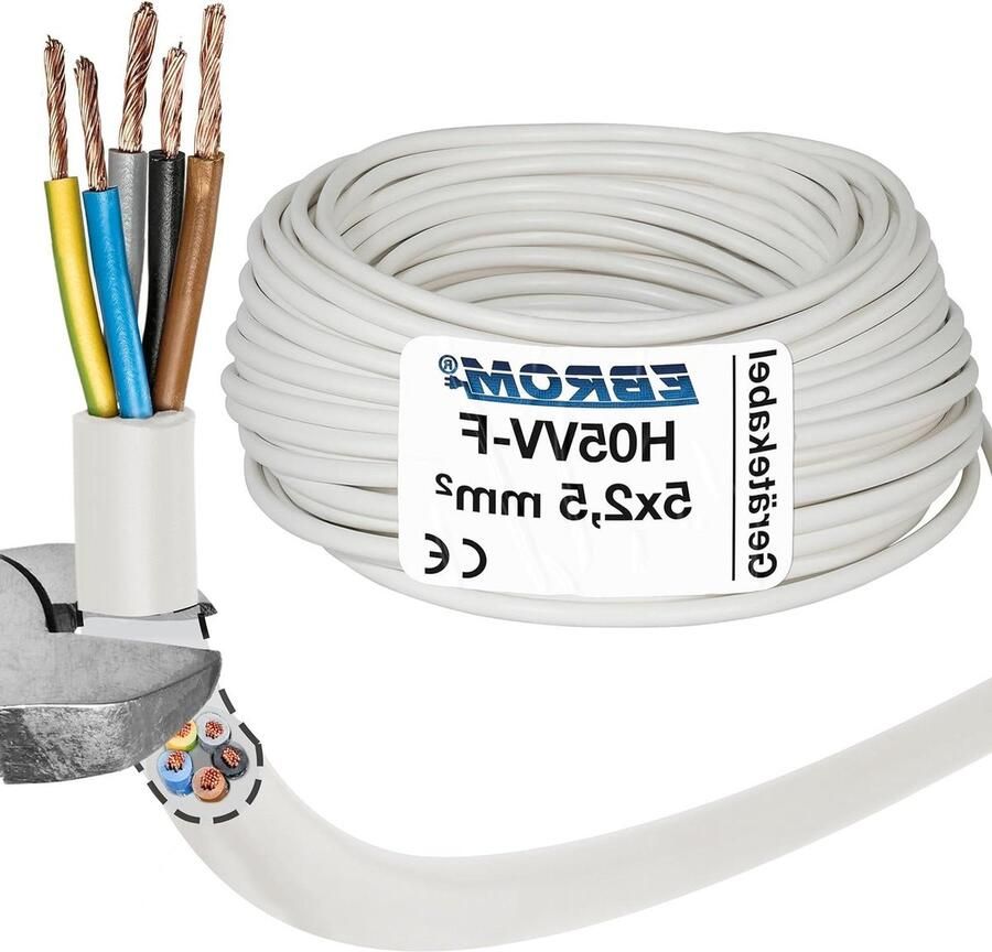 Aansluitkabel Fornuis Stroomkabel Keuken Apparaten Aansluiten 5-aderig 2.5 mm² 5 meter Wit