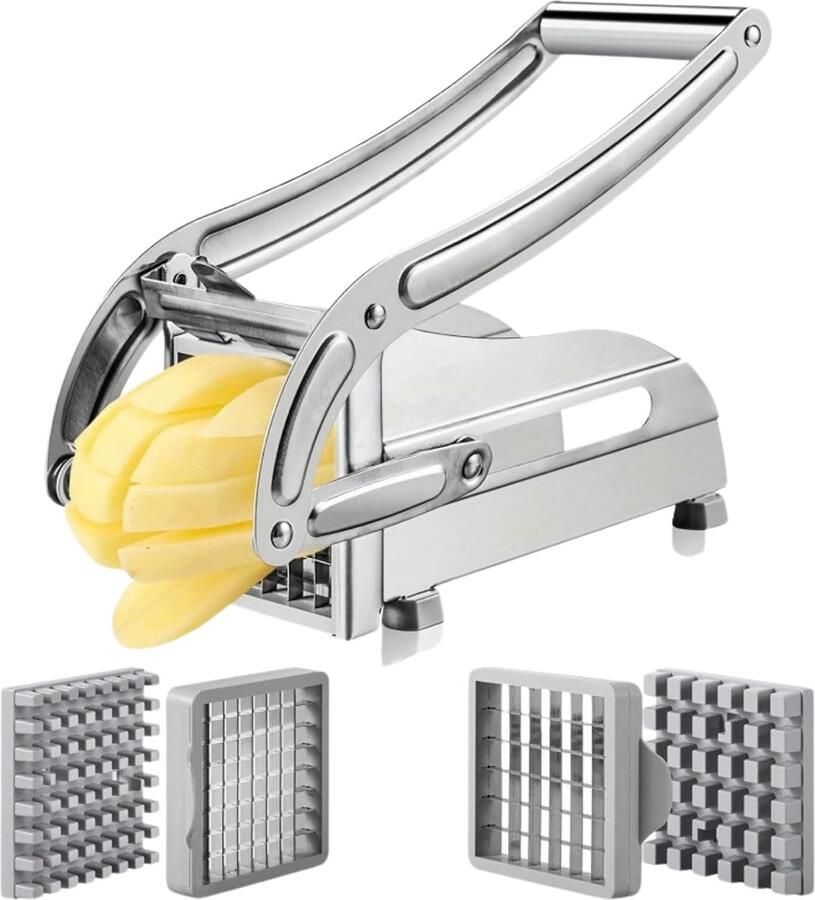 Aardappel- en Groentesnijder Roestvrij Staal Handmatig Professioneel Frietsnijder 2 Lemmeten 7mm en 10mm Groentesnijder Antislipvoet