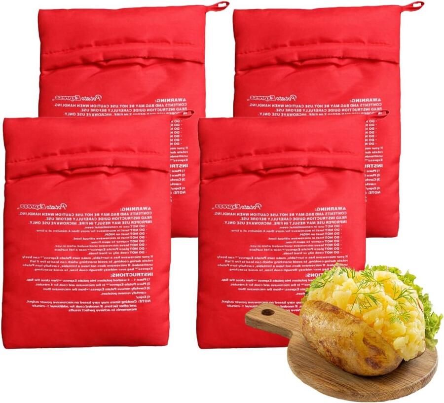 Aardappel Kookzak Magnetron Zakken Snel Aardappels Koken Herbruikbaar Ontwerp 4 Stuks Rood