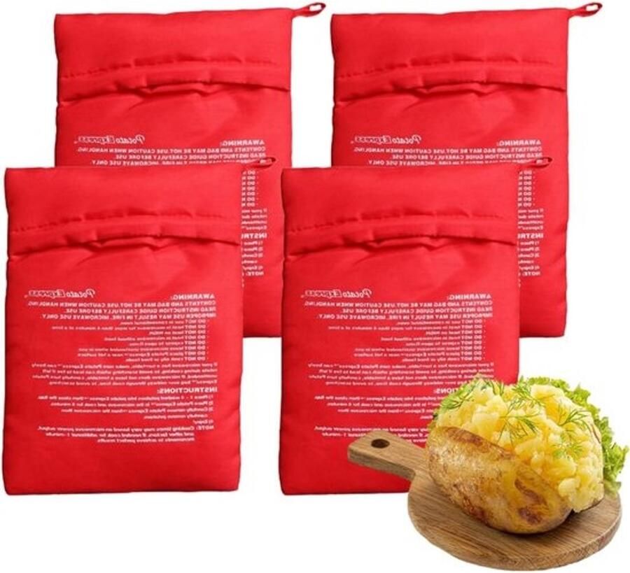 Aardappel Kookzak Magnetronzakken Snel Aardappels Koken Herbruikbaar Ontwerp 4 Stuks Rood