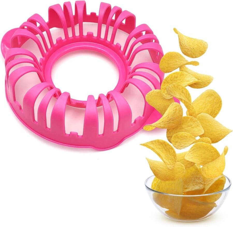 Aardappelkoker in de magnetron container voor het bakken van chips zonder olie gezond licht zonder vet ook geschikt voor groenten en fruit (Fucsia)