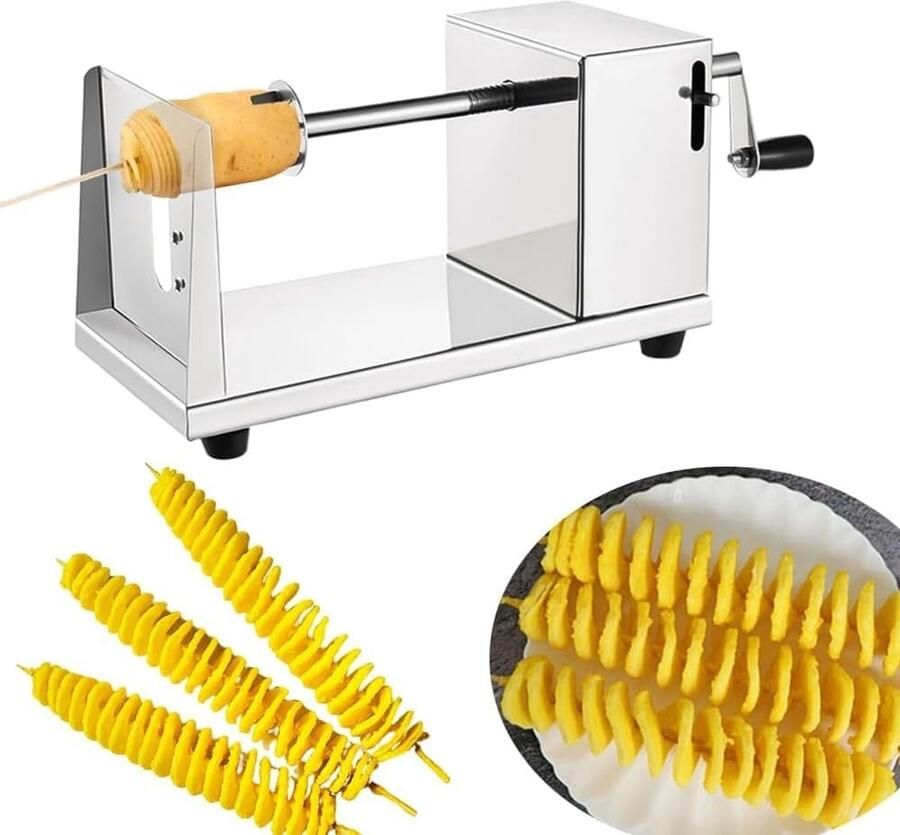 Aardappelschiller Roestvrij Staal Spiraalsnijder Groenten Twister Machine Fruit Snijder Snijmachine met Kurbel en Rubberen Voetjes Aardappelspiraalsnijder voor Fruit Aardappelen Tornado