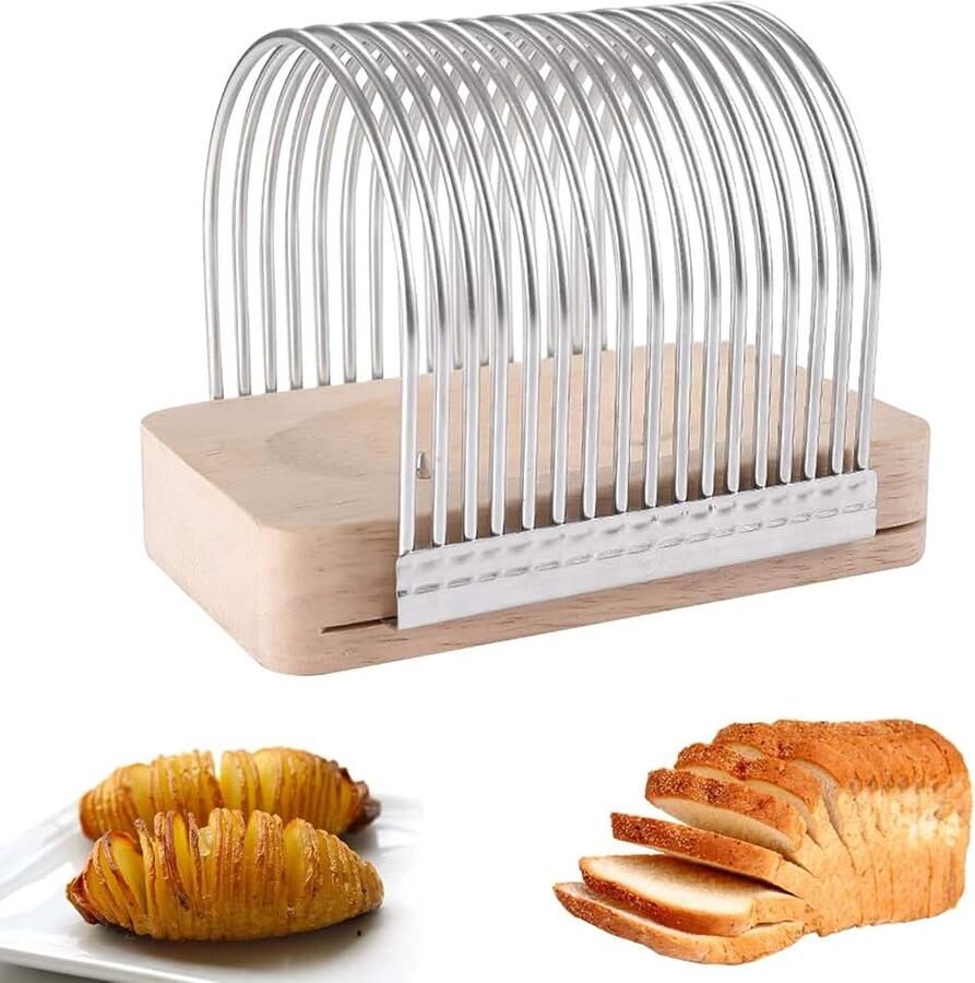 Aardappelsnijder en groentesnijder praktische aardappelen en groenteschijfjes van roestvrij staal met houten plank keukenchips tomaten uiensnijgereedschap