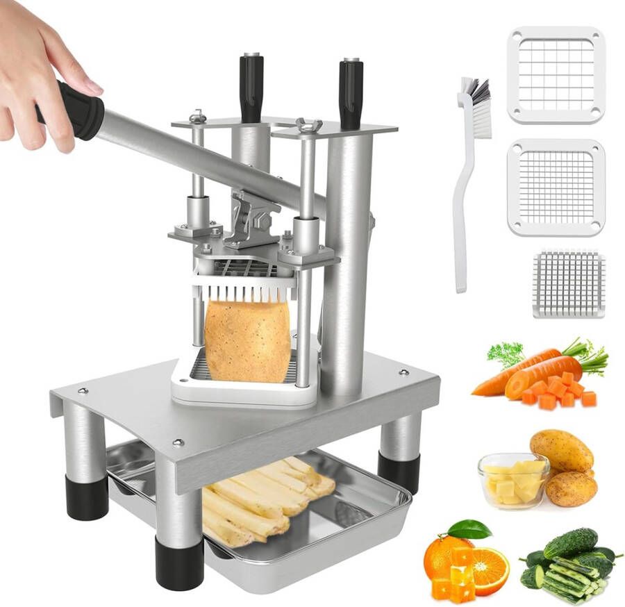 Aardappelsnijder frietsnijder frietmachine van roestvrij staal zware verticale huishoudsnijder groentehaker uitgerust met 2 reservemesjes (1 2 inch en 1 4 inch) en 1 opbergvak