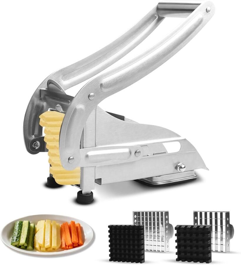 Aardappelsnijder frietsnijder met 2 mesinzetstukken roestvrijstalen aardappelsnijder voor het moeiteloos bereiden van verse friet voor het hele gezin