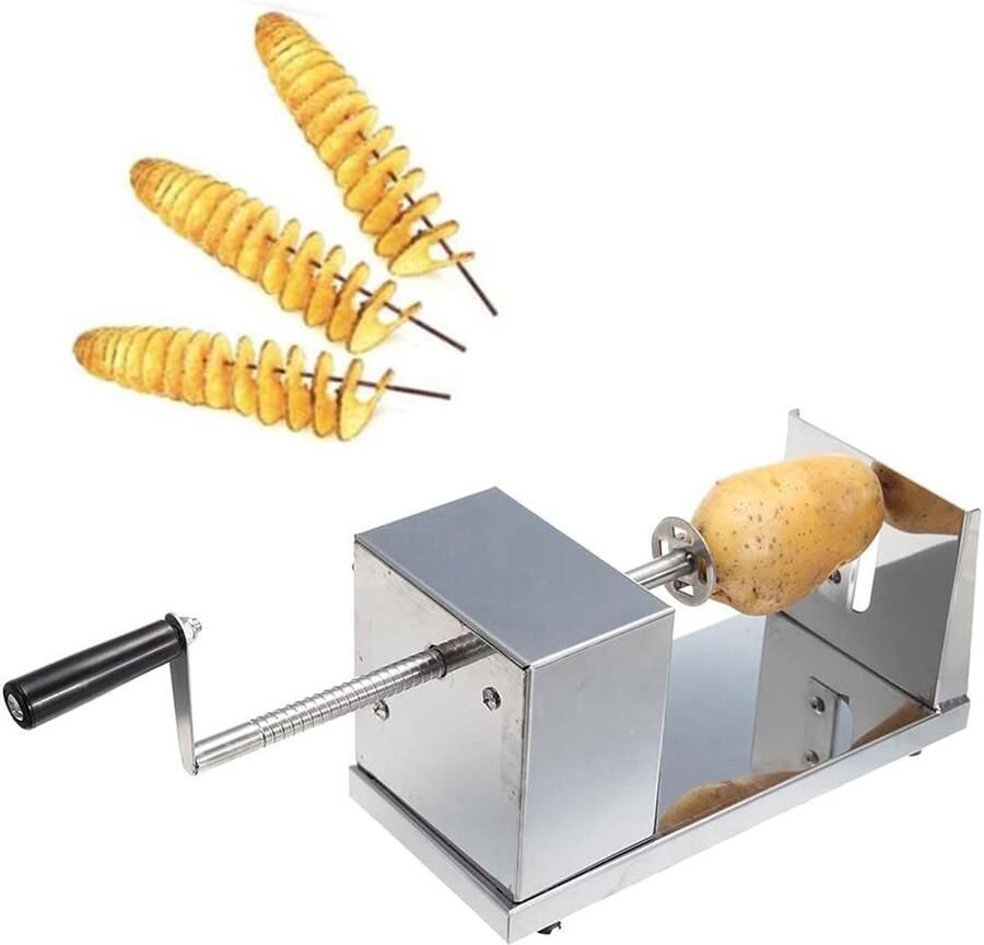 Aardappelsnijder handmatig van roestvrij staal professionele spiraalsnijder met handvat en twee messen 25 x 12 x 14 cm