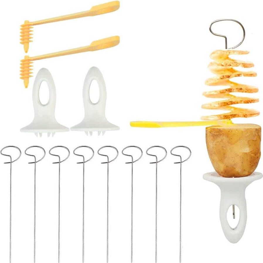 Potato Spiral Cutter Set of 2 Plastic Potato Cutters Potato Twister Spiral Cutter Stainless Steel Spiral Chips Cutter for Potato Tower Barbecue Fried Gather Camping Family Kitchen