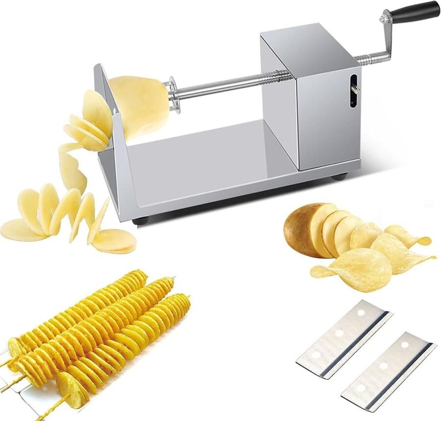 Aardappelsnijder spiraal roestvrij staal geschikt voor aardappelen fruit tornado chips komkommers of wortelen incl. reservemes