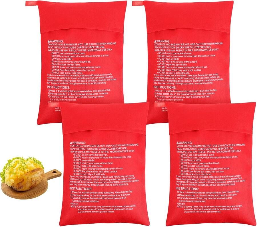 Aardappeltas 4 stuks Herbruikbaar Kooktas voor magnetron Gelijkmatige verhitting SnelShoppen