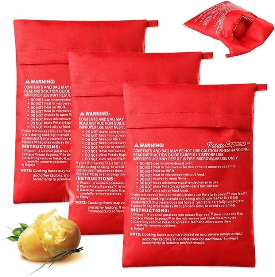 Aardappelzakken voor magnetron 3 stuks Herbruikbaar Polyester Perfect voor het koken van aardappels. ShopVlot