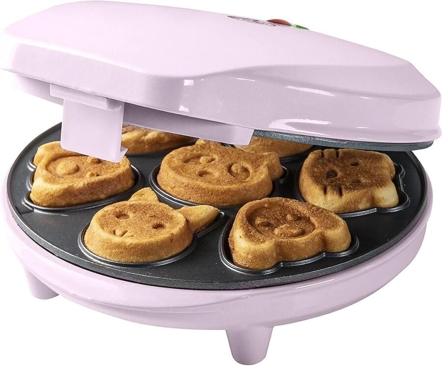 AAW700P Wafelijzer voor Mini Cookies Cakemaker voor mini cakes met bakindicatielampje & antiaanbaklaag 700 Watt roze