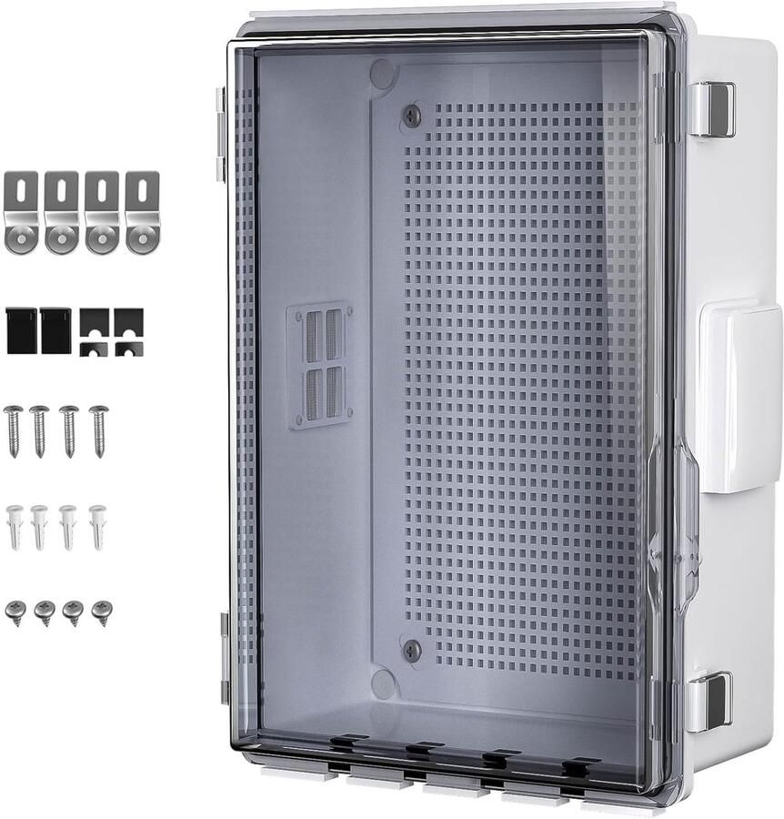 ABS Elektrische aansluitdoos geventileerd ontwerp kabeldoorvoertules IP65 waterdichte behuizing gebruik binnen en buiten met montagepaneel (doorzichtige hoes 15 x 11 x 5 1)
