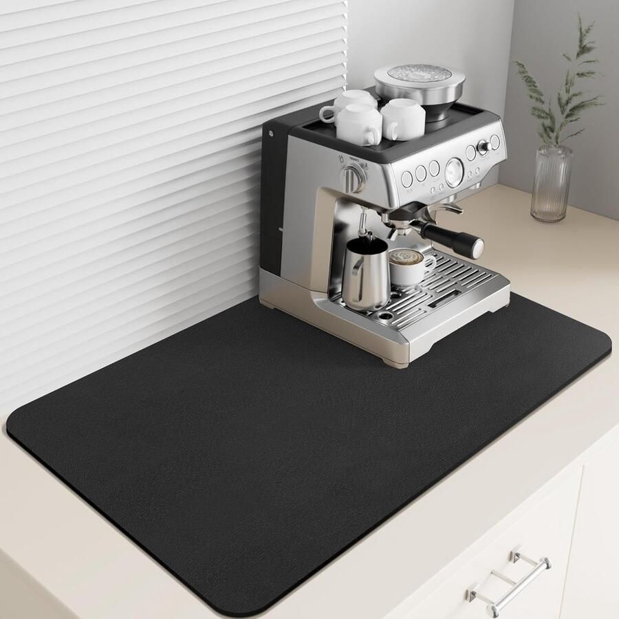 Absorberende Droogmat voor Aanrecht Ideaal voor Koffiezetapparaat en Espressomachine Rubber Onderkant 40 x 50 cm Zwart