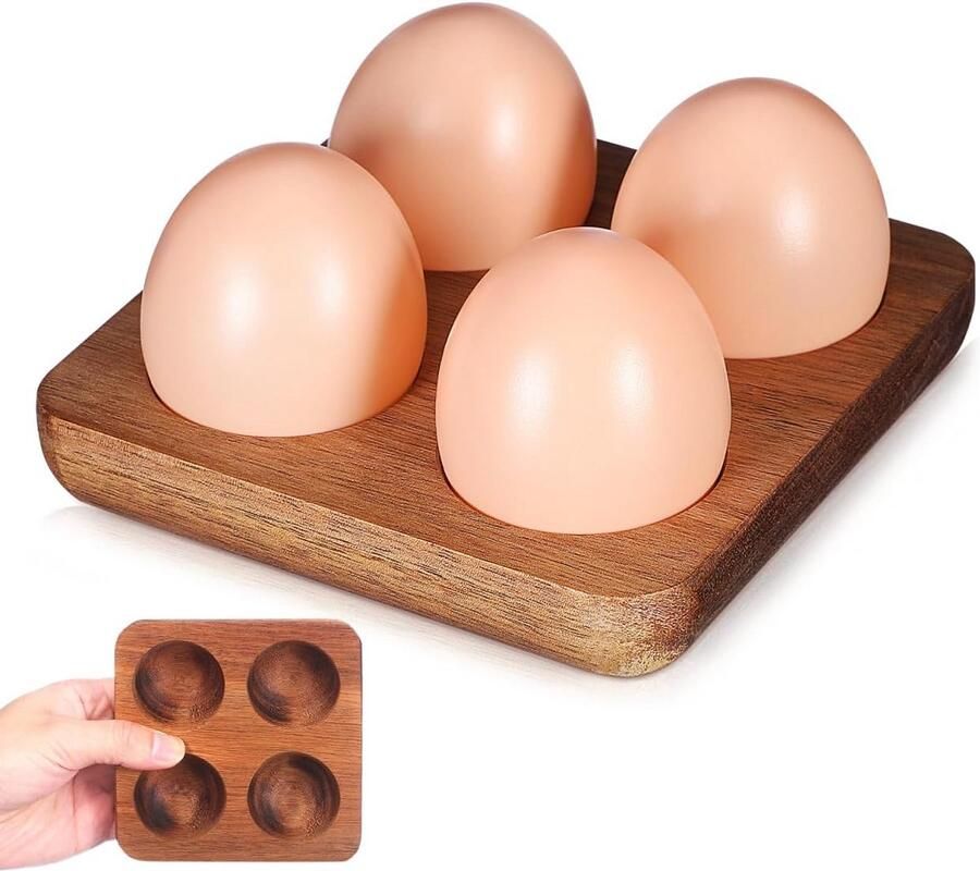 Acacia Houten Eierhouder voor 4 Eieren Natuurlijke Opslag en Display