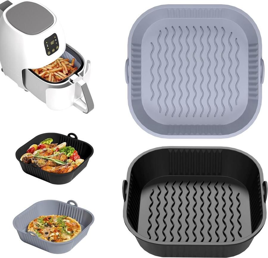 Accessoires 5-8 l 2 stuks 21 cm platte siliconen airfryer mand voor heteluchtfriteuse siliconen voeringen voor airfryer magnetron oven (grijs en zwart)