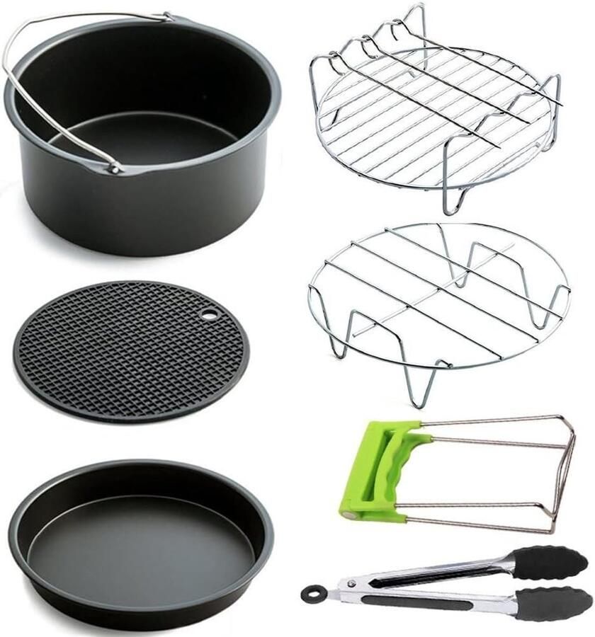 Accessoires 7 stuks Halogeen Oven Accessoires met Recept Kookboek Airfryer Accessoires voor Alle Merken 3.2QT-5.8QT Frituurmachines No-BPA Vaatwasmachinebestendig