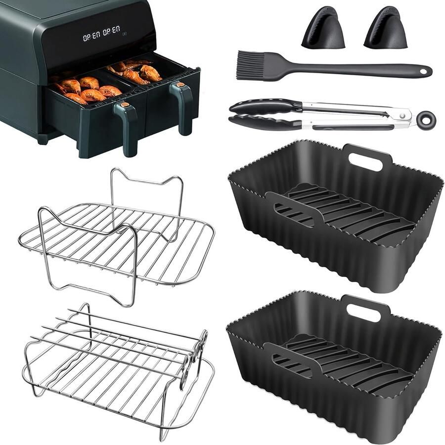 Accessoires airfryer-accessoires voor Ninja Foodi AF300EU AF400EU 7.6L-9.5L siliconen heteluchtfriteuse-voering en andere Dual Zone Air Fryer BPA-vrij zwart