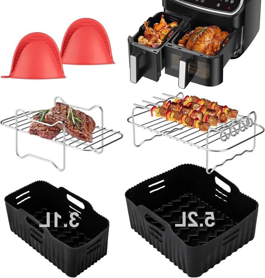 Accessoires Airfryer Dubbele Mand Airfryer Liners Set Gezond Koken Speciaal voor Dubbele Manden 6 Delige Set