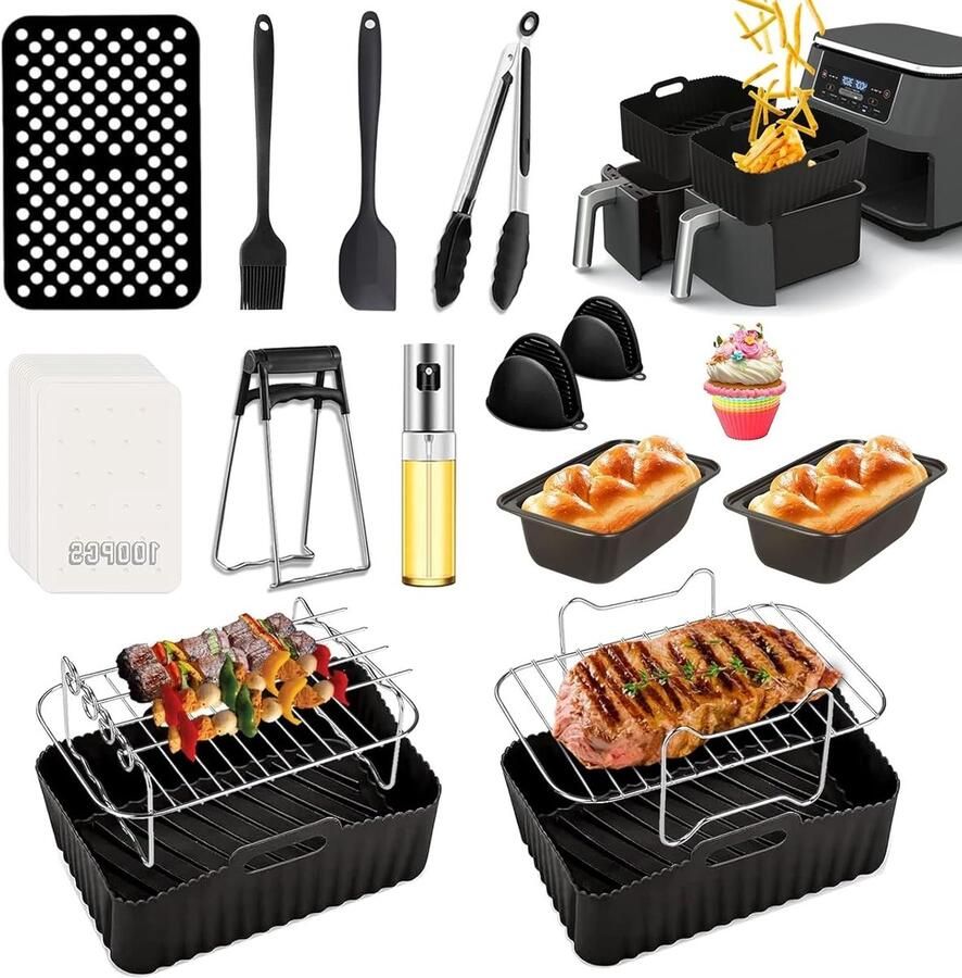 Thijox 21-delige Accessoires Set voor Luchtfriteuse Bakvormen Grill & Bakpapier voor Foodi Dual Zone AF300EU AF400EU Innsky Cosori 7 6 L-9 5 L Ke