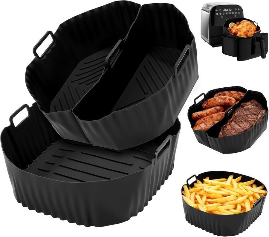 Accessoires Siliconen Vorm 19-23cm Herbruikbare Ronde Airfryer Inzet Antiaanbak Siliconen Bakvorm voor Bakken Braden Grillen Vervangt Bakpapier of Parchment(3 Zwart)