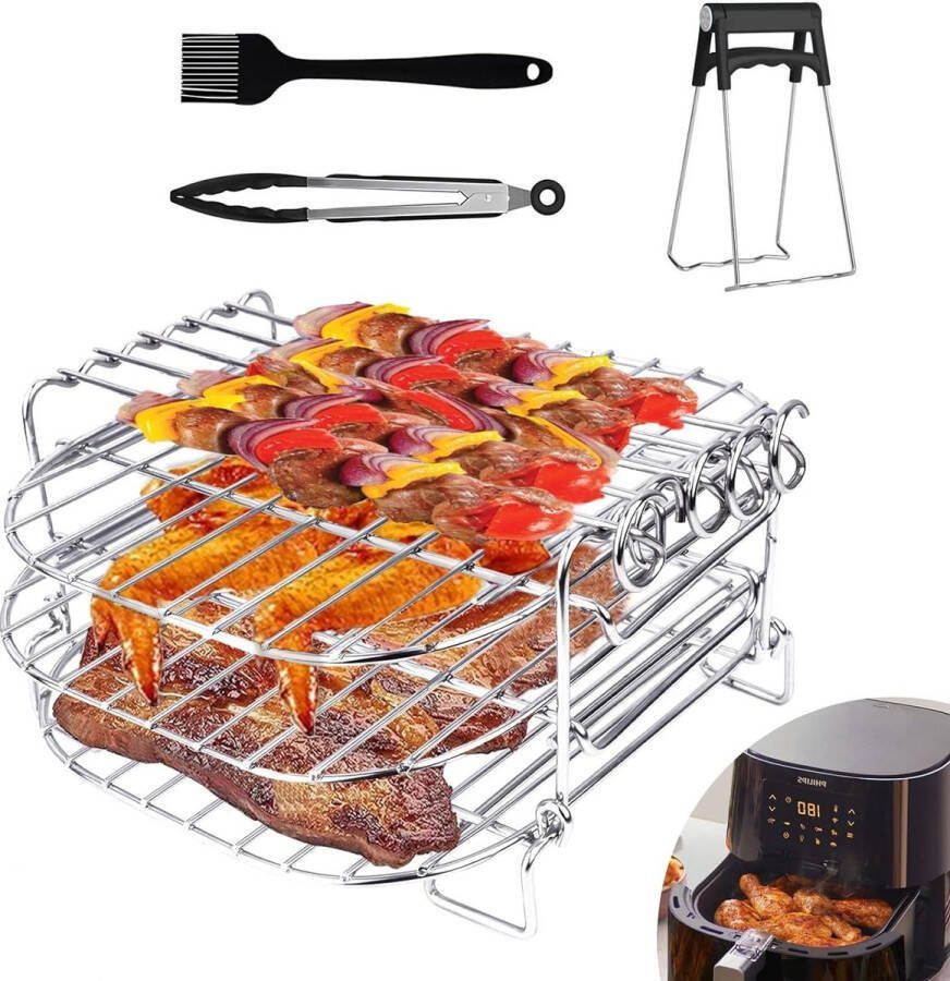 Accessoires voor Airfryer Roestvrij Staal 3 Planken Air Fryer Grillrek Multifunctioneel Rooster Philips Airfryer XL 62L COSORI 55L 47L Cecotec 6L - Foto 1
