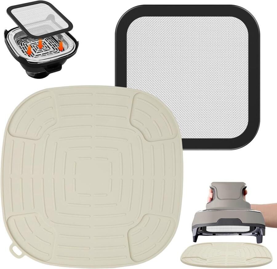Accessoires voor Airfryer: RVS Fijnmazig Spatscherm + Siliconen Warmtebestendige Pad voor Hot Air Fryer Geschikt voor Verschillende Modellen