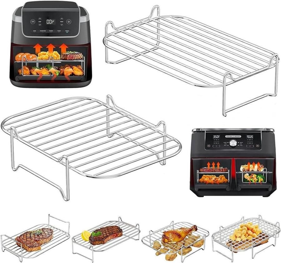 Accessoires voor het bereiden van voedsel in de heteluchtfriteuse RVS Grill Inzetstukken voor Dual Zone 7.6L 10.4L 2-delige set voor optimale bakresultaten en veelzijdigheid