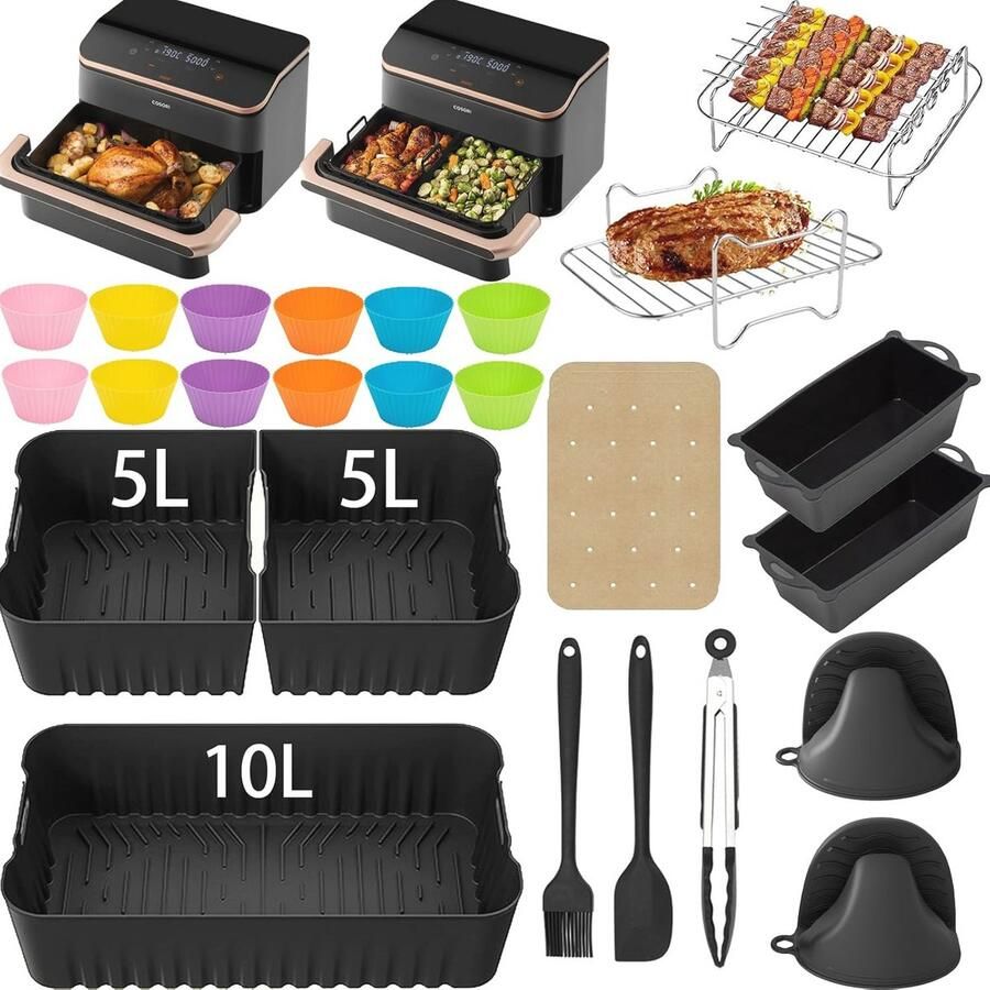 Accessoires voor heteluchtfriteuse – 10 liter inclusief siliconen vorm grillrooster en keukentang