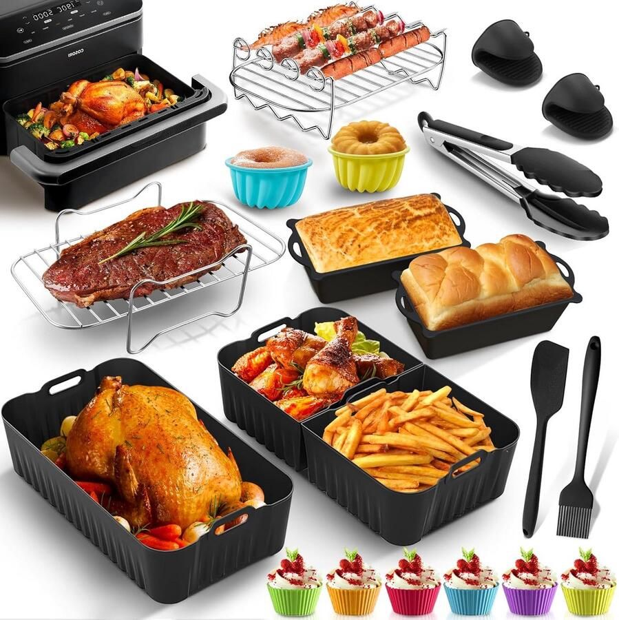 Heteluchtfriteuse Accessoires Airfryer Vormen Veelzijdig Koken 20 Delige Set XXL 10L Grijs