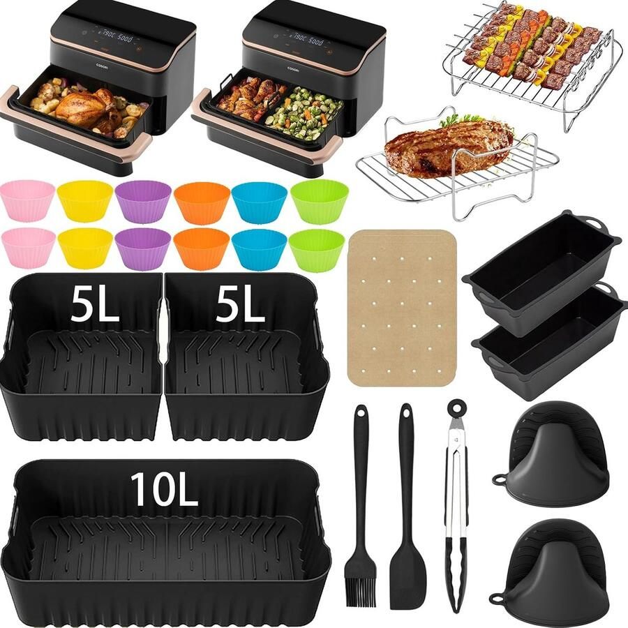 Accessoires voor heteluchtfriteuse accessoires voor Cosori heteluchtfriteuse 10 liter inclusief Cosori Twinfry siliconen vorm heteluchtfriteuse grillrooster broodbakvormen keukentang