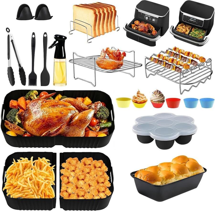 Accessoires voor heteluchtfriteuse Airfryer accessoires voor Ninja Foodi Flexdrawer AF500EU 10 4L Air Fryer siliconen mat 1x10 4L en 2x5 2L siliconen vorm voor Ninja heteluchtfriteuse
