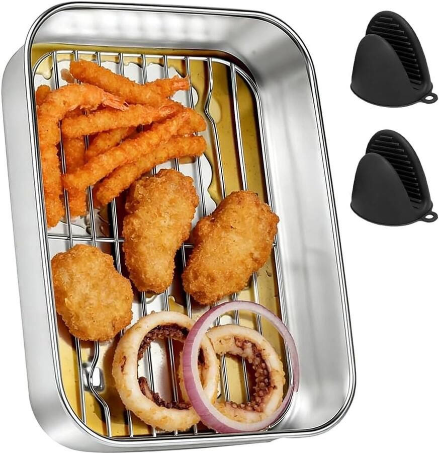 Accessoires voor heteluchtfriteuse met afdruiprooster hittebestendige handgrepen en afdichtingsdeksel braadpan geschikt voor Ninja Cosori Philips enz