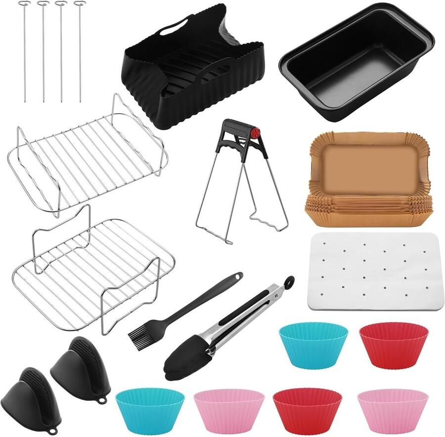 Accessoires voor heteluchtfriteuse siliconen voor airfryer accessoires geschikt voor Ninja Foodi AF400EU AF300EU 7.6L-9.5L en andere modellen inclusief friteuse bakpapier enz
