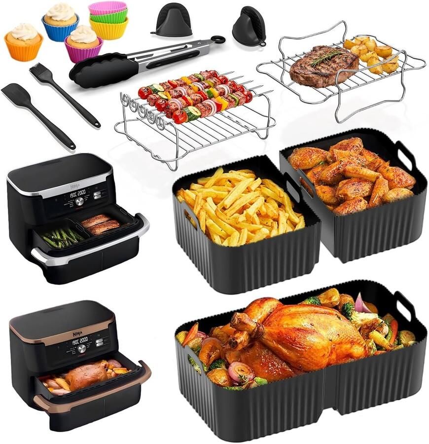 Accessoires voor Heteluchtfriteuses Nieuwe Siliconen Mal Heteluchtfriteuse Ninja AF500EU 10 4L Airfryer Siliconen Mat 1x10 4L 2x5 2L Airfryer Inzetstuk met Andere Dubbele Ninja Airfryer Accessoires