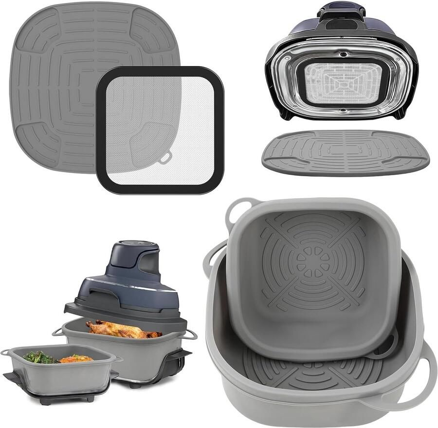 Accessoires voor Ninja CRISPi FN101EU: complete set met 2x siliconen vorm + 1x roestvrijstalen spatbescherming + 1x hittebestendige onderlegger voor Ninja heteluchtfriteuse FN101EUGY