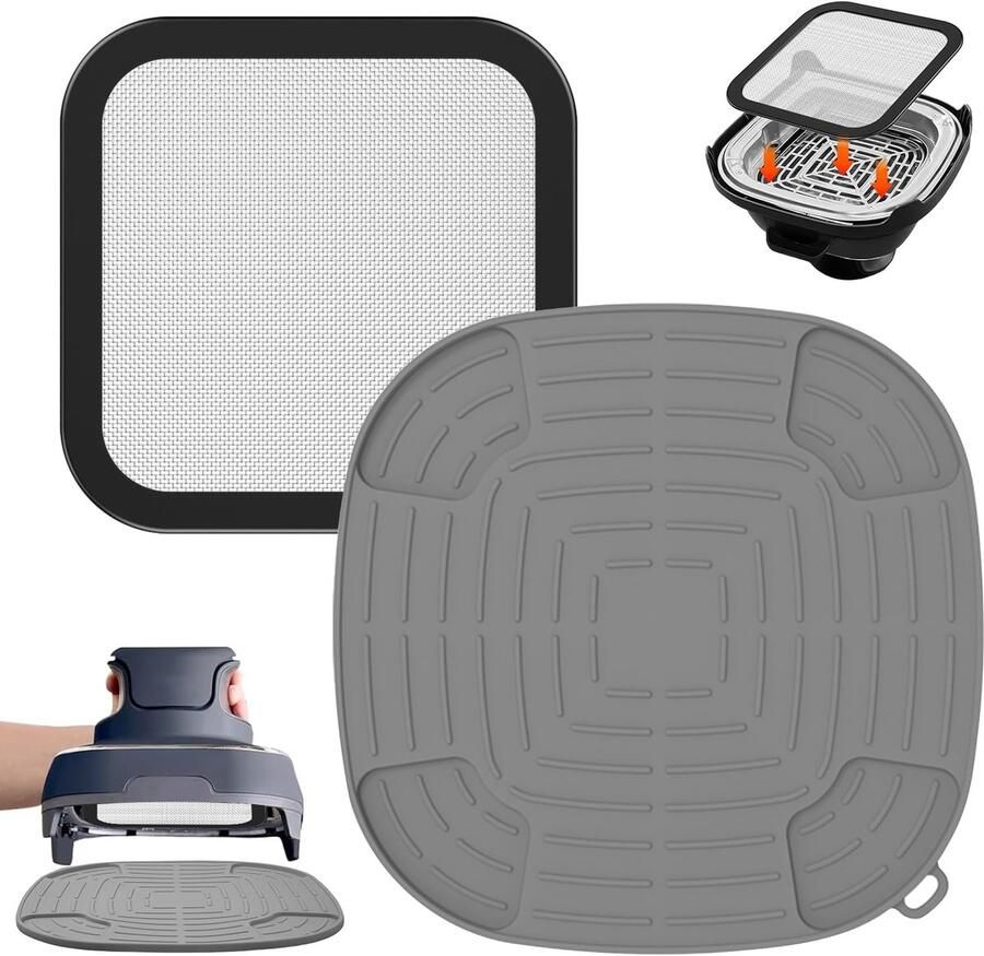 Accessoires voor Ninja CRISPi FN101EU: GEEKHOM 1x roestvrij staal fijnmazige spatbescherming + 1x siliconen hittebestendige onderlegger voor Ninja heteluchtfriteuse FN101EUGY FN101EUST en