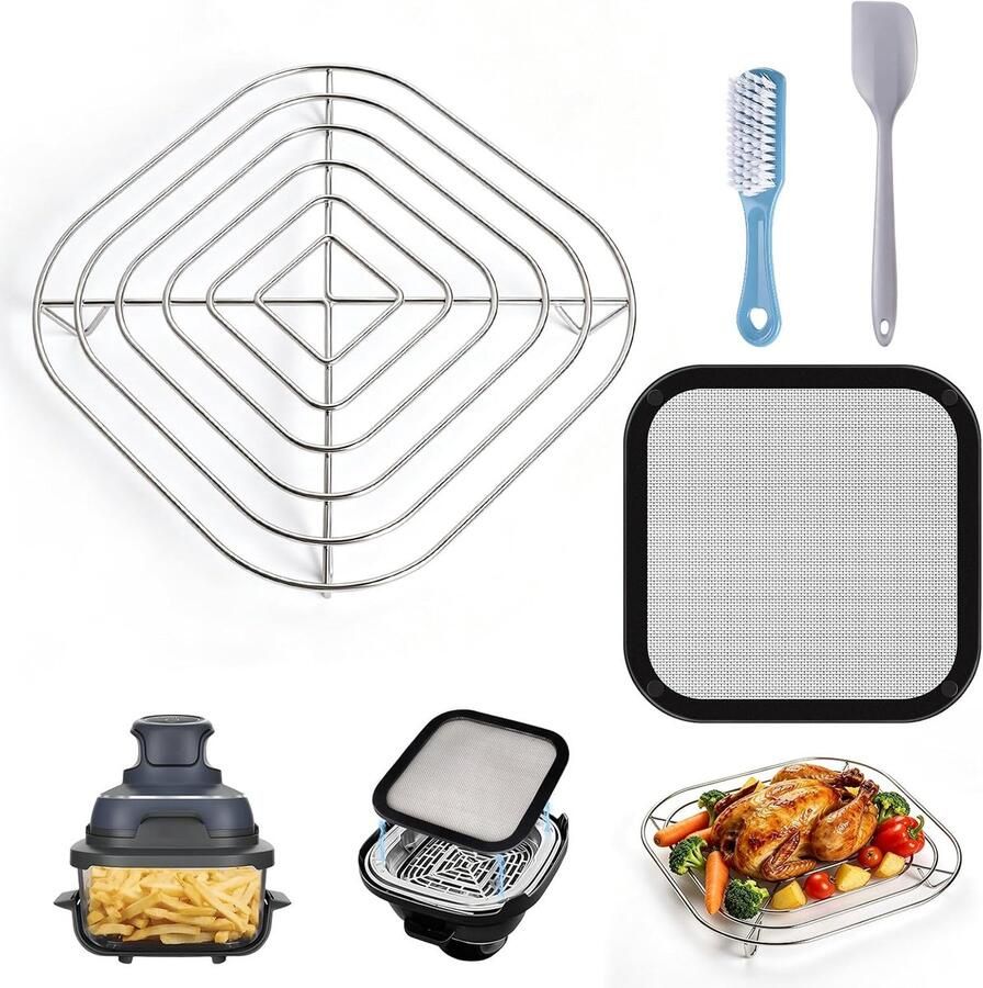 Accessoires voor Ninja CRISPi FN101EU spatbescherming magnetisch van roestvrij staal accessoires airfryer vetspatbescherming met fijnmazig net en airfryer-grillrooster roestvrij staal