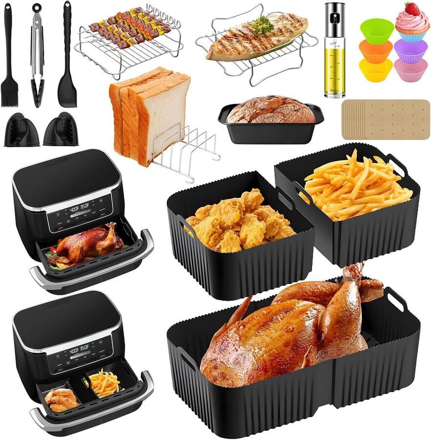 Accessoires voor Ninja Foodi Flexdrawer 10 4 l heteluchtfriteuse AF500EU AF500EUCP 1 × 10 4 l en 2 × 5 2 l siliconen vorm heteluchtfriteuse AF500de andere accessoires inbegrepen