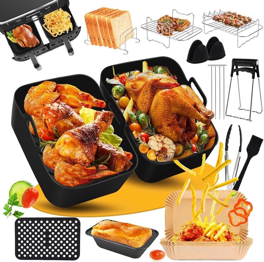 Accessoires voor Ninja Foodi Max Dual Zone Airfryer AF400EU AF300EU 7.6L-9.5L Accessoires voor Heteluchtfriteuse BPA-vrije Silicone Vorm voor Ninja Airfryer met Bakvorm Rooster Bakpapier
