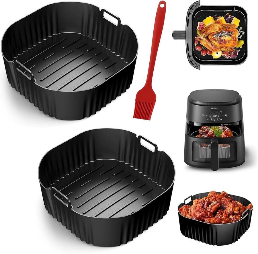 Accessoires voor Philips Airfryer 5000-serie XXL 2x bakvorm met 1 siliconenolieborstel voor Philips heteluchtfriteuse 7 2 l vaatwasmachinebestendig