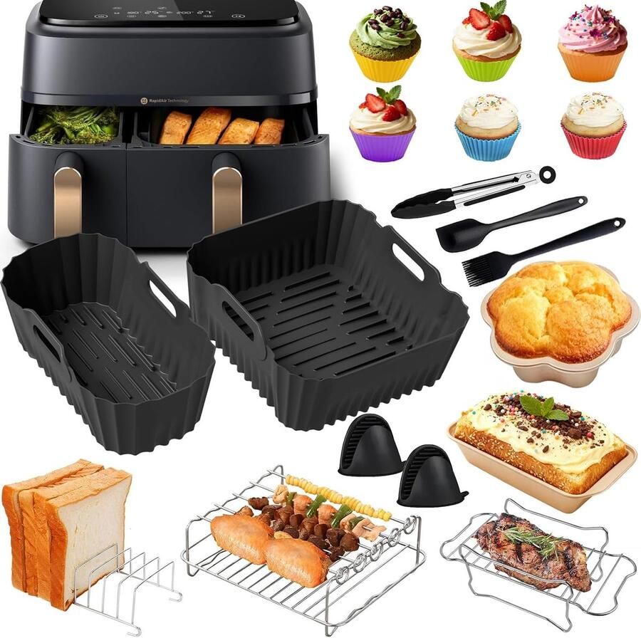 Accessoires voor Philips Airfryer Dual Basket 3000-5000 Series 6L 3L siliconenvorm Heteluchtfriteuse-accessoires grillrooster cakevorm broodvorm voor Philips Airfryer Dual Basket 9L
