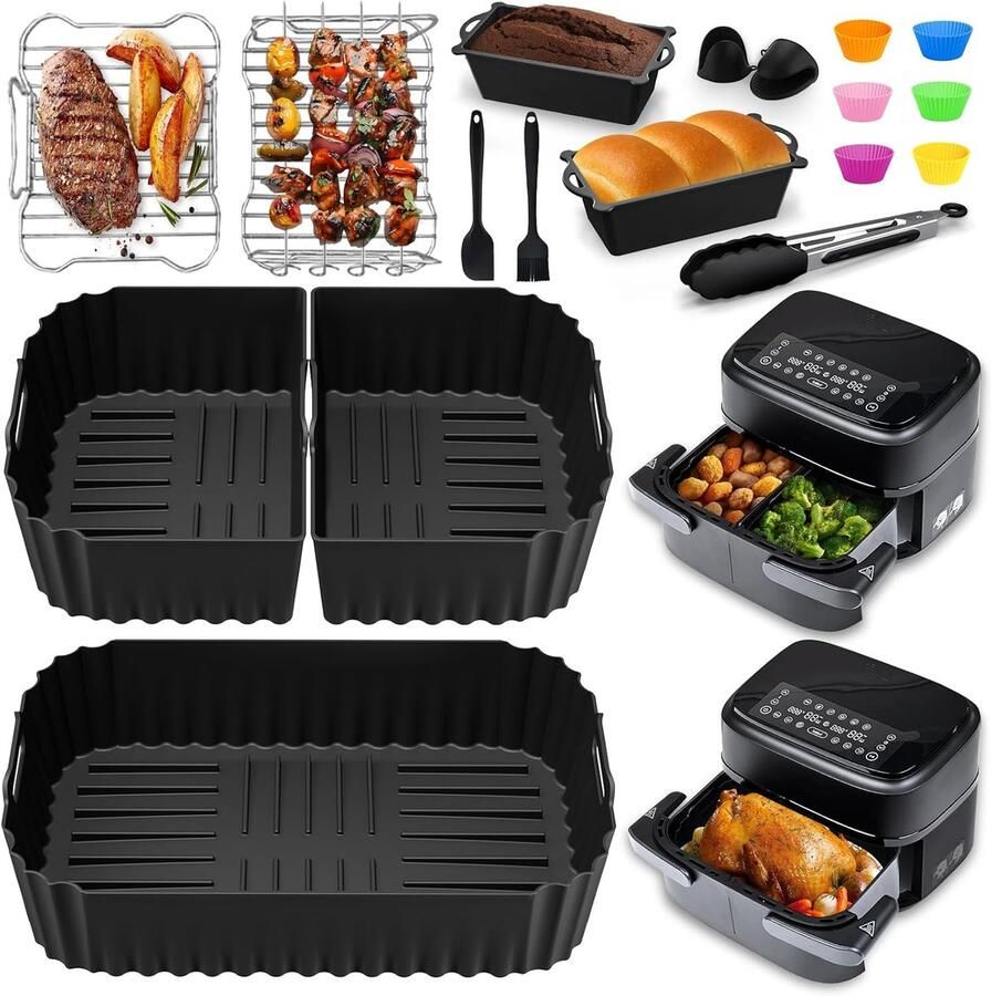 SnelShoppen Airfryer Accessoires voor Dual Flexbasket 1000 Series 7.1L 3Pcs Silicone Mal Grill Rek Cake Broodvorm Ideaal voor Keuken Feest