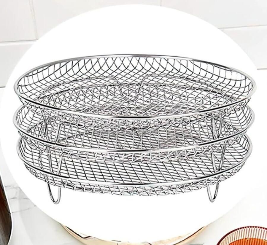 Accessoires voor ronde airfryer barbecuerooster accessoires voor drielaags stapelbare gaasovens afdruiprek van roestvrij staal 304