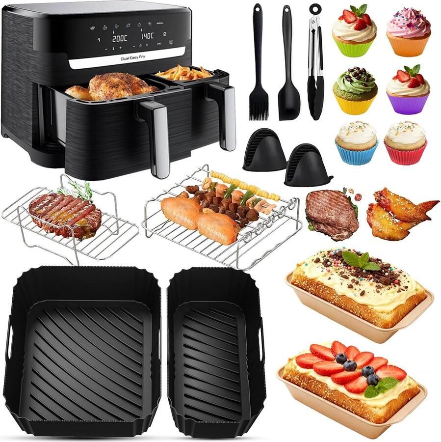 Accessoires voor Tefal EY9018 Dual Easy Fry 8 3L (5 2 3 1L) inclusief siliconen airfryer accessoires grillrooster taartvormen heteluchtfriteuse siliconen vorm voor Tower T17099